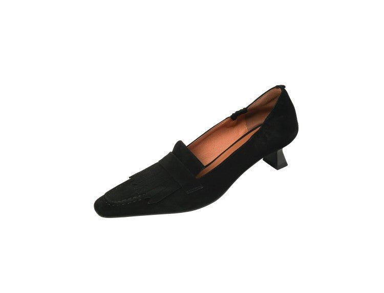 Chaussures femme à talons épais rétro, bouts carrés petits, avec pampilles - IVOIRART.COM