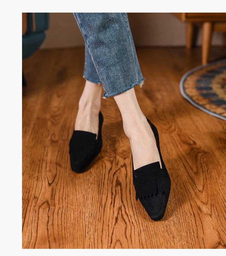 Chaussures femme à talons épais rétro, bouts carrés petits, avec pampilles - IVOIRART.COM