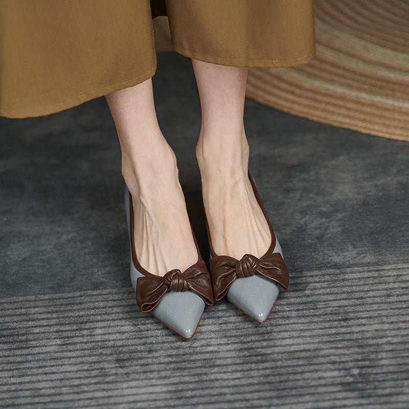 Chaussures Femme en Cuir à Talon Moyen avec Noeud Papillon pour Printemps et Automne - IVOIRART.COM