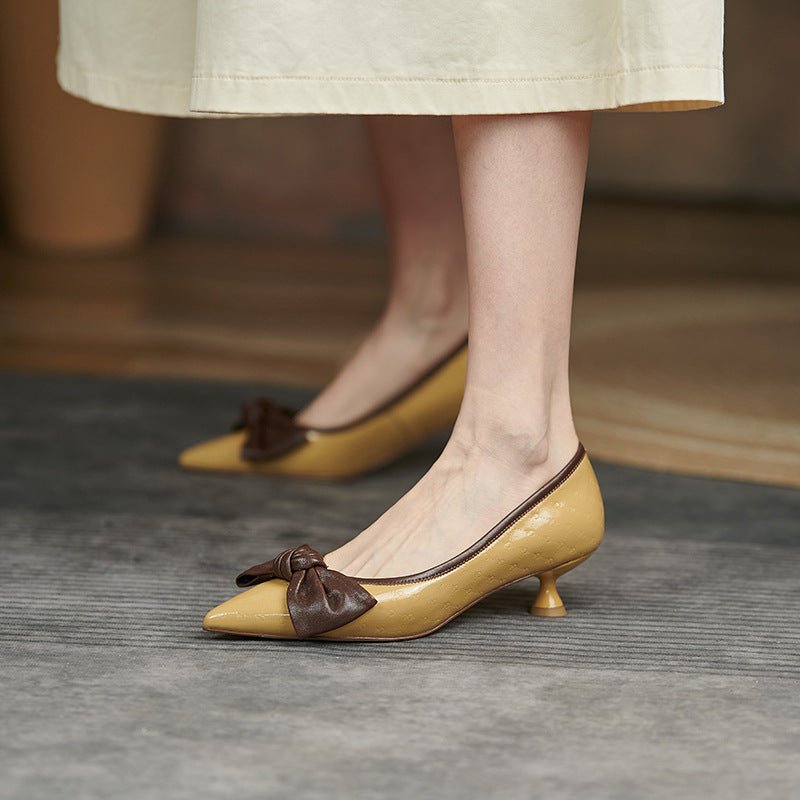Chaussures Femme en Cuir à Talon Moyen avec Noeud Papillon pour Printemps et Automne - IVOIRART.COM