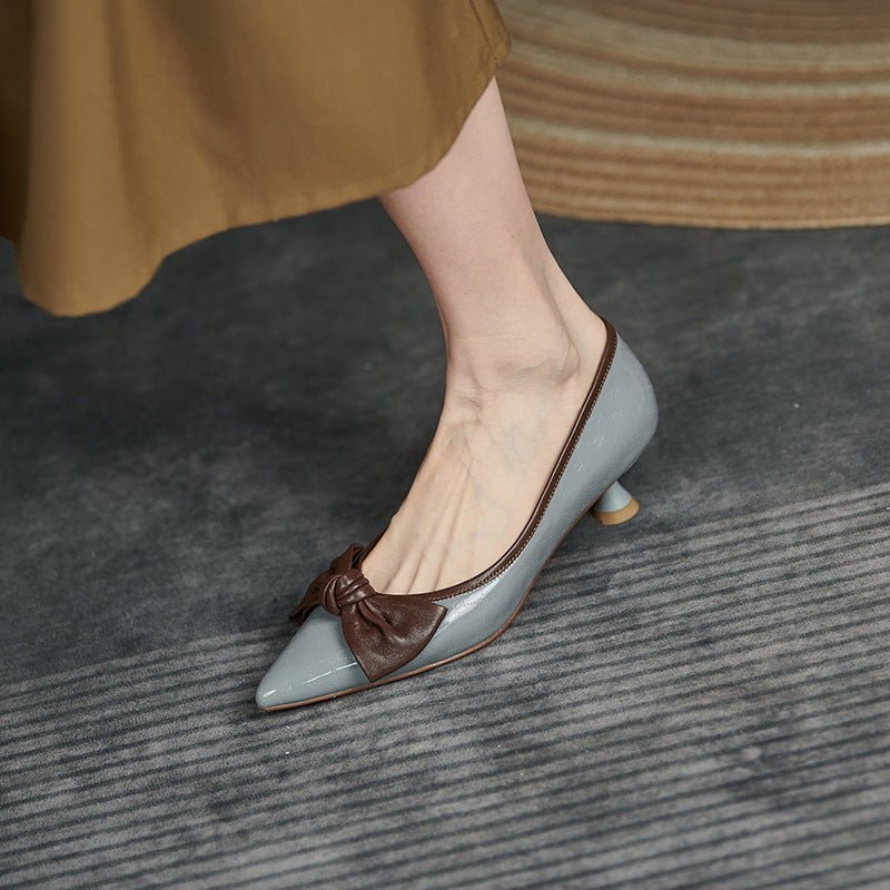 Chaussures Femme en Cuir à Talon Moyen avec Noeud Papillon pour Printemps et Automne - IVOIRART.COM