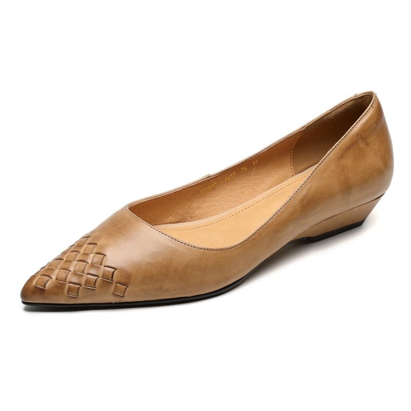 Chaussures femme quatre saisons en cuir tressé style vintage bout pointu slipon - IVOIRART.COM