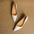 Chaussures femme quatre saisons en cuir tressé style vintage bout pointu slipon - IVOIRART.COM
