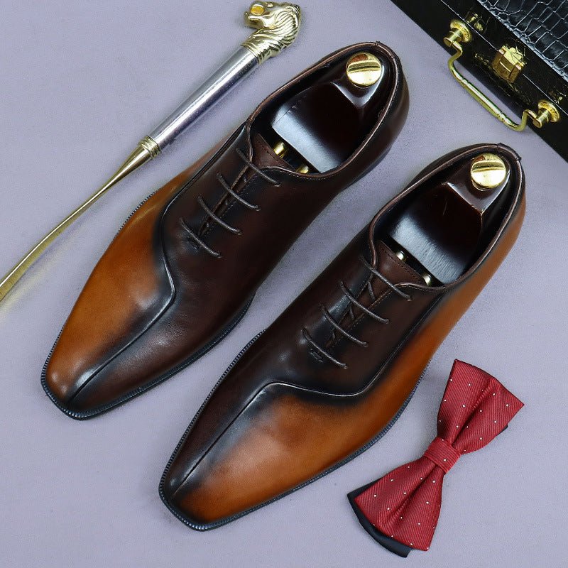 Chaussures habillées pour homme en cuir — style britannique, design bicolore chic - IVOIRART.COM