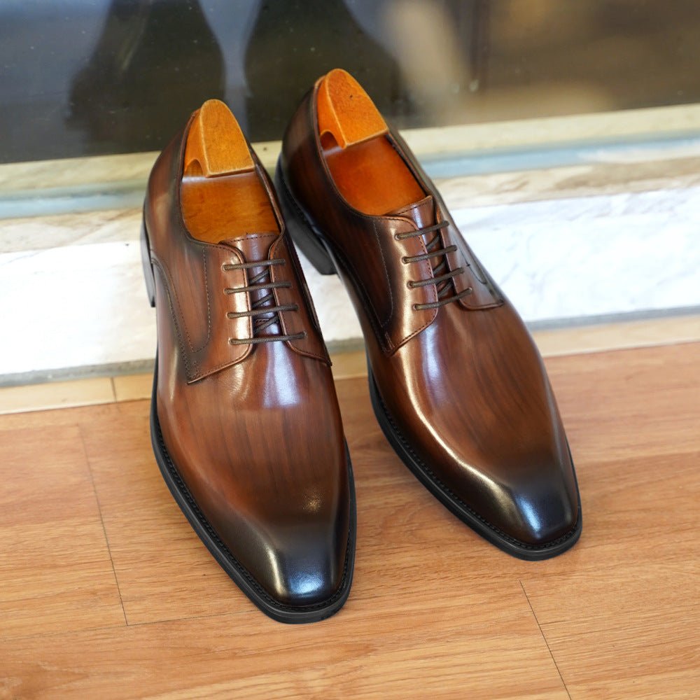Chaussures homme cuir effet vieilli bout carré motif grain de bois Business chic - IVOIRART.COM