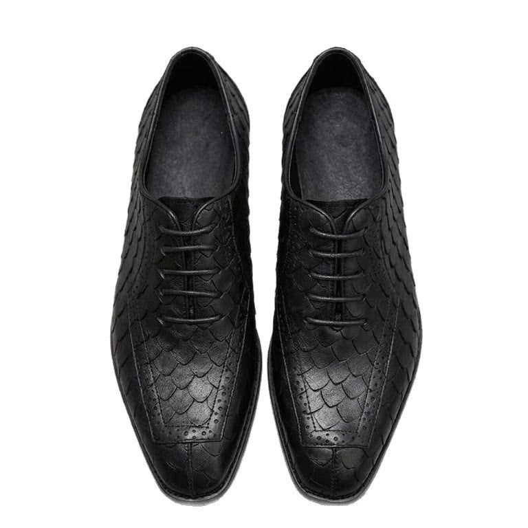 Chaussures homme cuir formelles motif écaille de dragon style British derby Noir - IVOIRART.COM