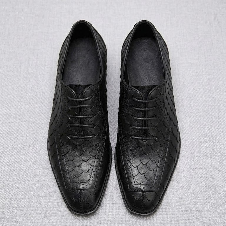 Chaussures homme cuir formelles motif écaille de dragon style British derby Noir - IVOIRART.COM