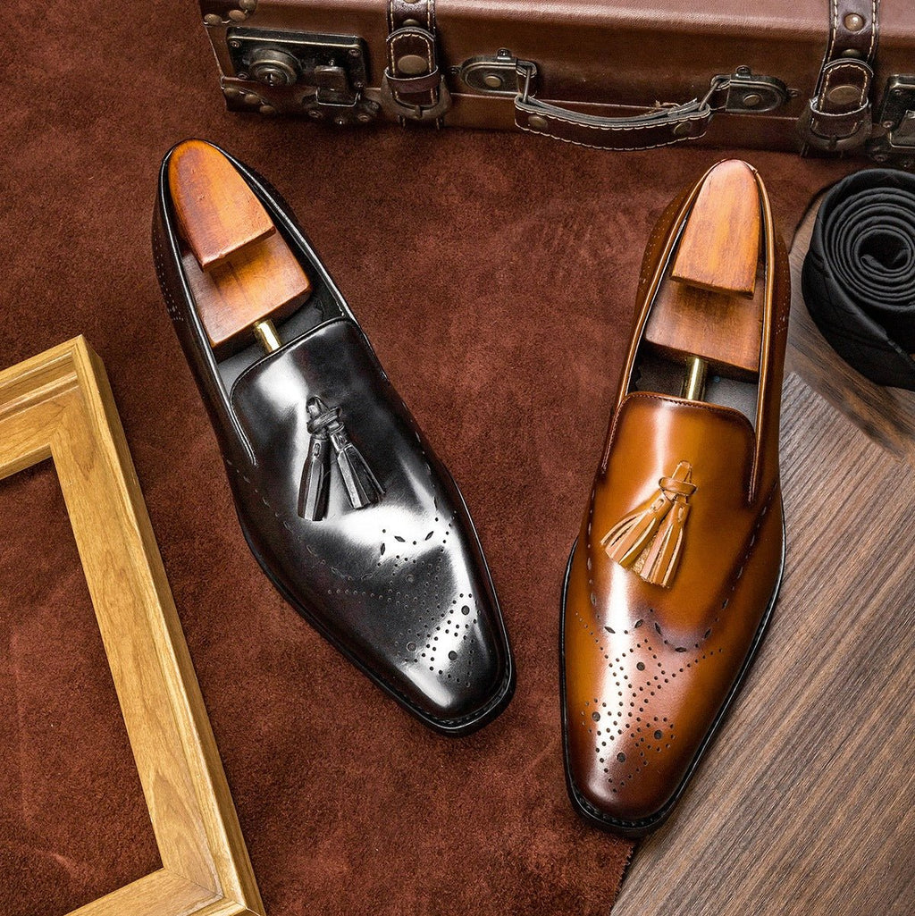 Chaussures homme en cuir de vachette à franges style business britannique 37-44. - IVOIRART.COM