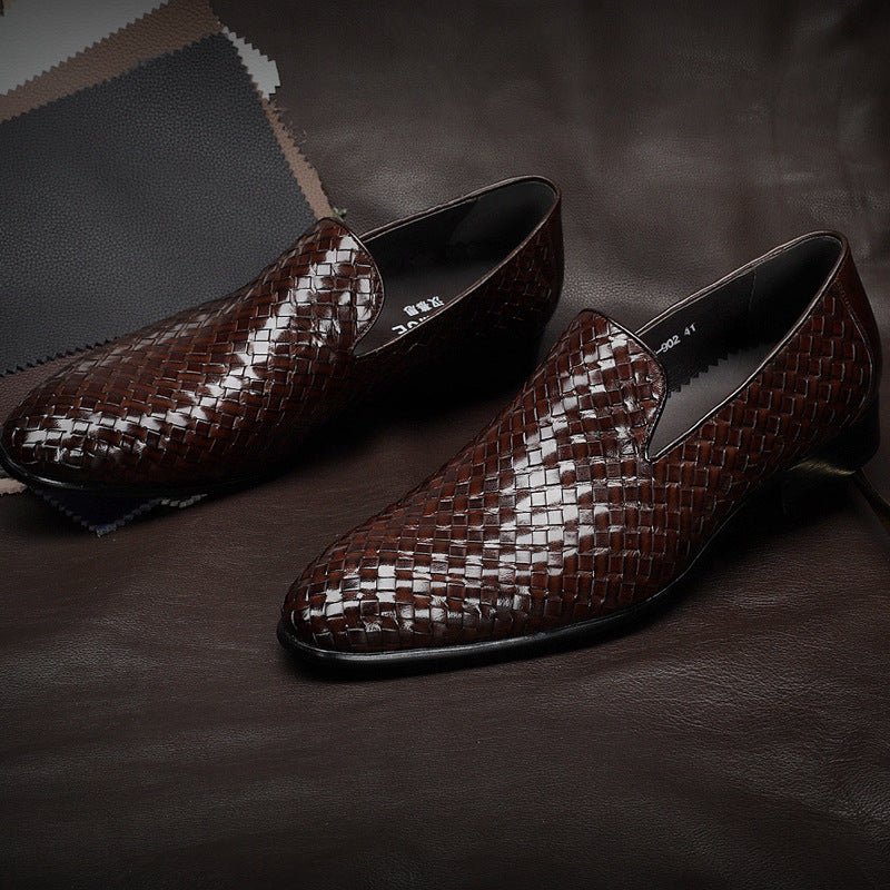 Chaussures homme en cuir tressé pleine fleur- style business, semelle caoutchouc - IVOIRART.COM