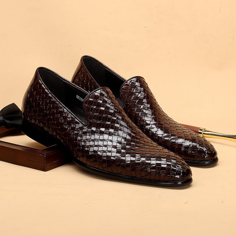 Chaussures homme en cuir tressé pleine fleur- style business, semelle caoutchouc - IVOIRART.COM