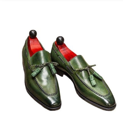Chaussures homme vertes à pompons, en PU, bout rond de style britannique - IVOIRART.COM