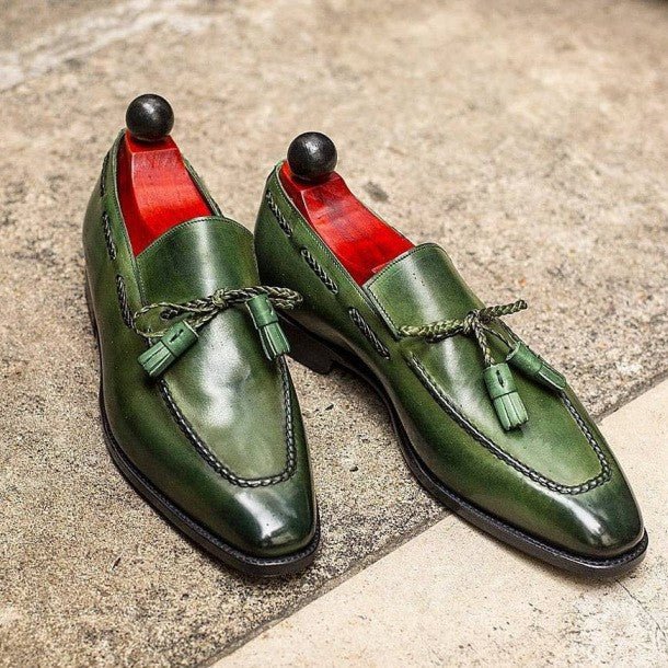 Chaussures homme vertes à pompons, en PU, bout rond de style britannique - IVOIRART.COM