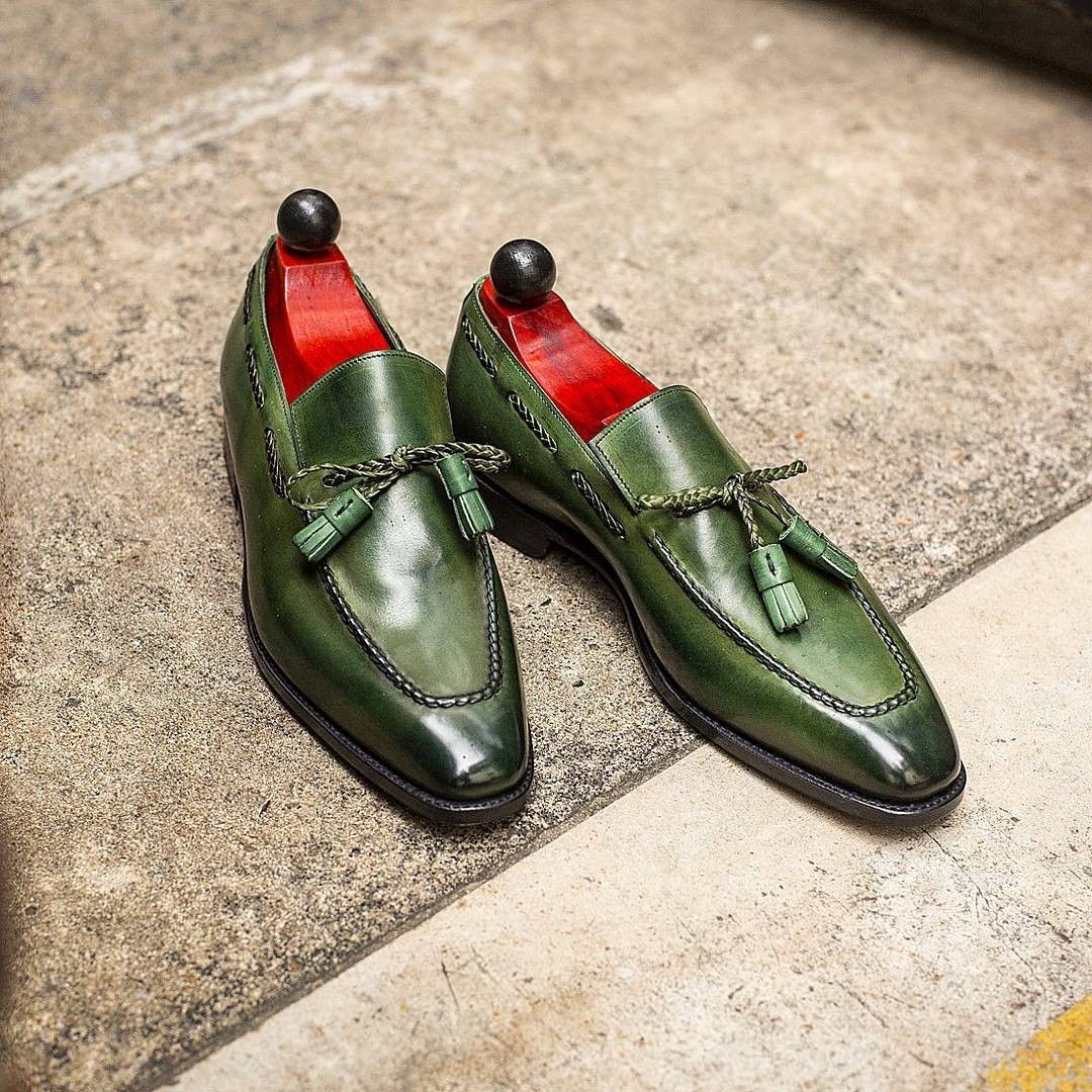 Chaussures homme vertes à pompons, en PU, bout rond de style britannique - IVOIRART.COM