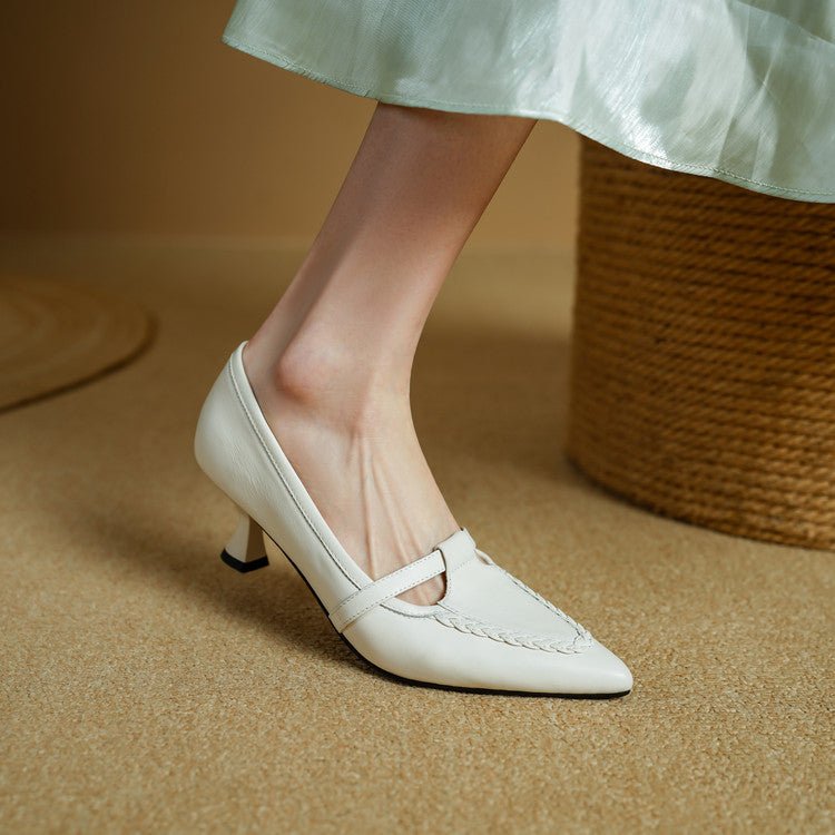 Chaussures Mary Jane en cuir pleine fleur, bout pointu, talon épais confort nuage - IVOIRART.COM