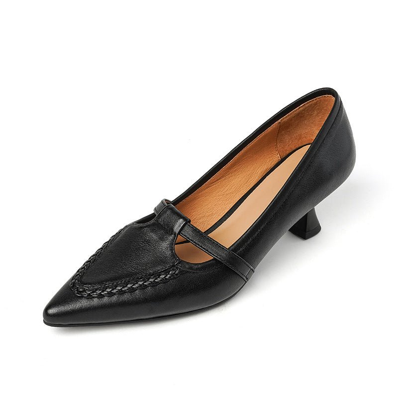 Chaussures Mary Jane en cuir pleine fleur, bout pointu, talon épais confort nuage - IVOIRART.COM