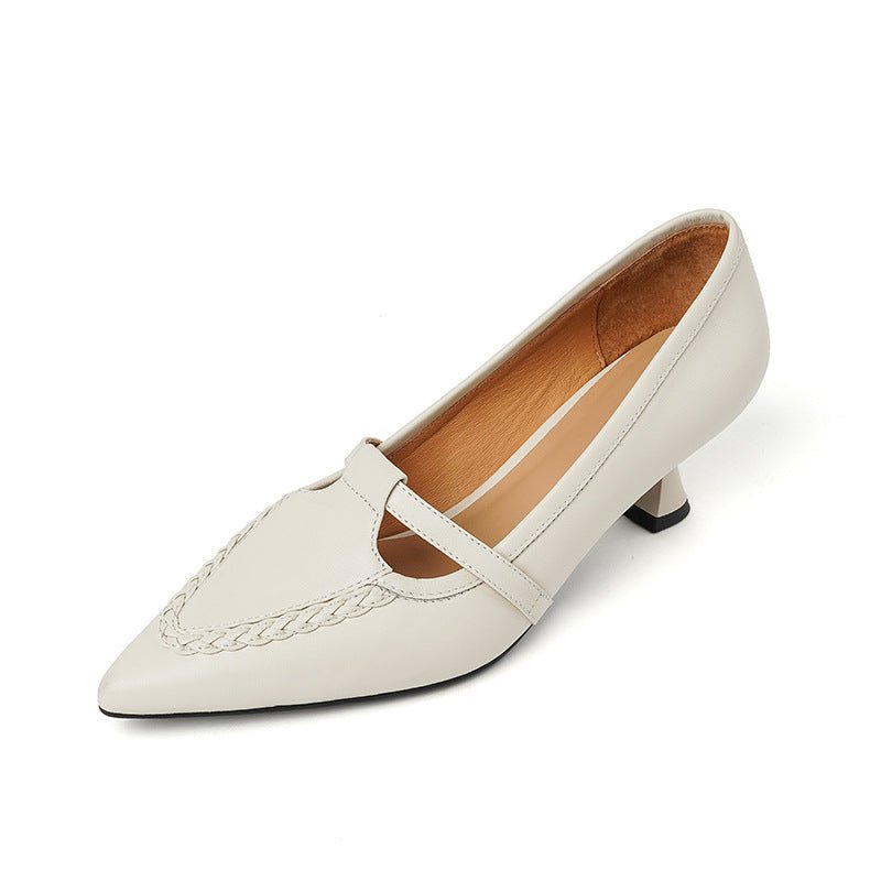 Chaussures Mary Jane en cuir pleine fleur, bout pointu, talon épais confort nuage - IVOIRART.COM