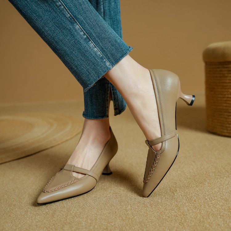 Chaussures Mary Jane en cuir pleine fleur, bout pointu, talon épais confort nuage - IVOIRART.COM