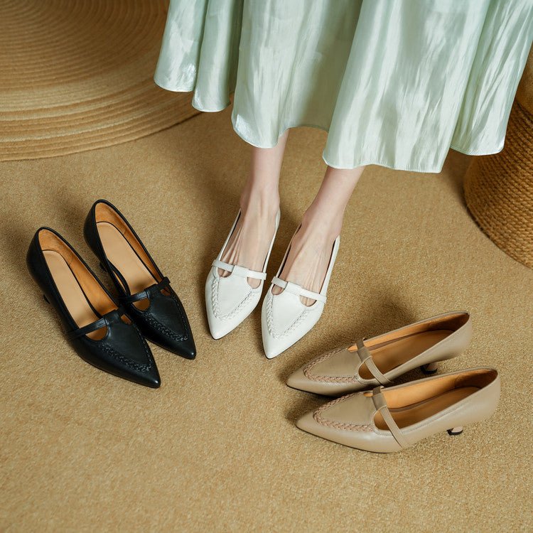 Chaussures Mary Jane en cuir pleine fleur, bout pointu, talon épais confort nuage - IVOIRART.COM