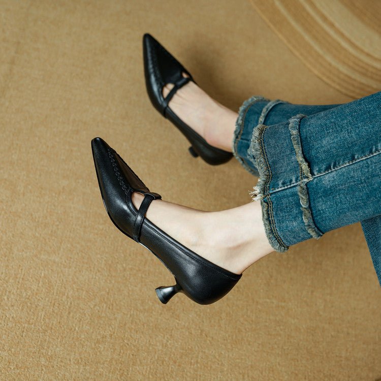 Chaussures Mary Jane en cuir pleine fleur, bout pointu, talon épais confort nuage - IVOIRART.COM