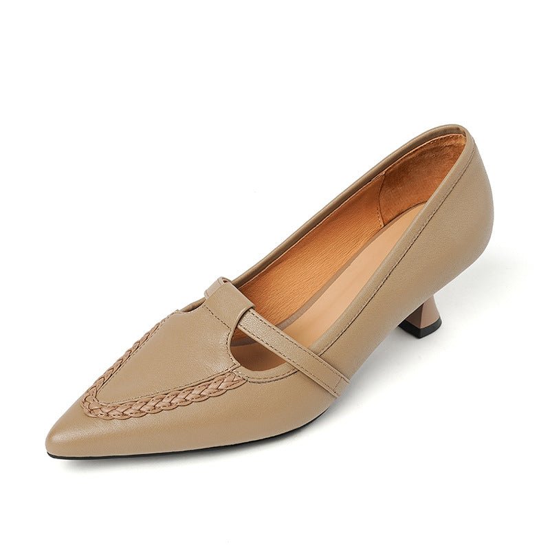 Chaussures Mary Jane en cuir pleine fleur, bout pointu, talon épais confort nuage - IVOIRART.COM