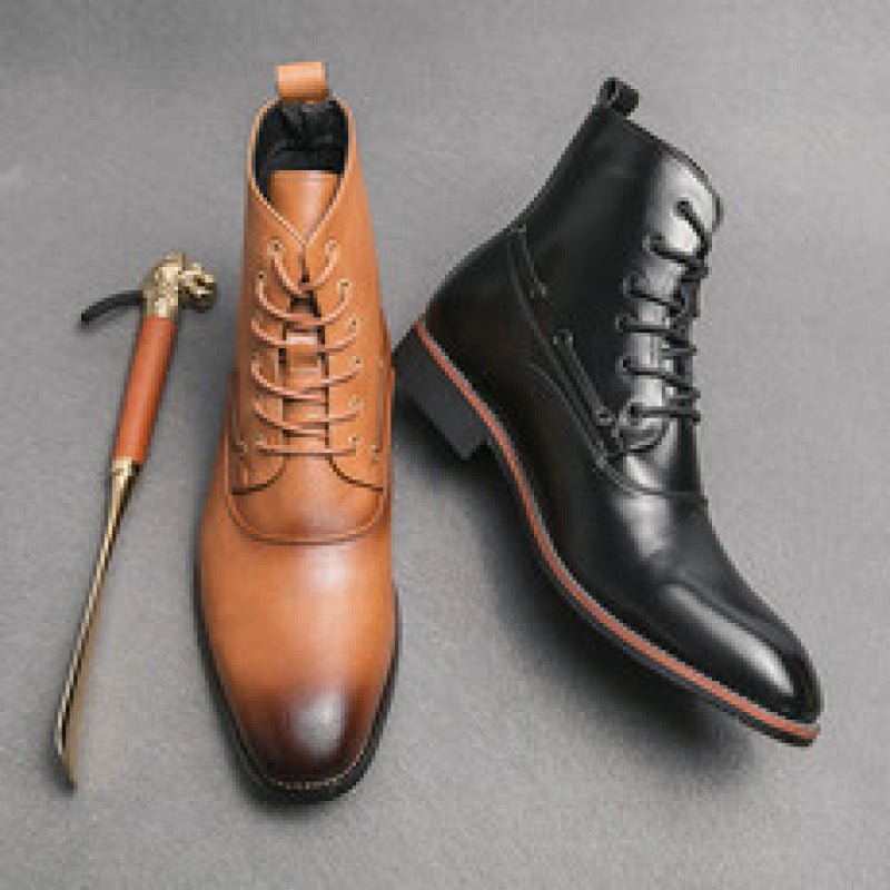 Chaussures montantes en cuir pour homme style britannique, à talon compensé et bout pointu, parfaites pour coiffeurs - IVOIRART.COM