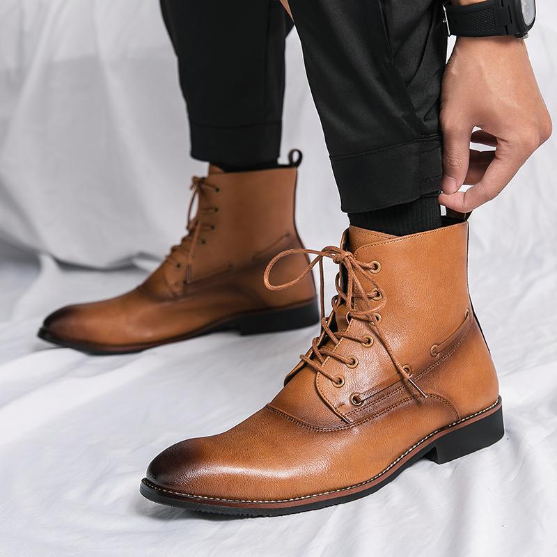 Chaussures montantes en cuir pour homme style britannique, à talon compensé et bout pointu, parfaites pour coiffeurs - IVOIRART.COM