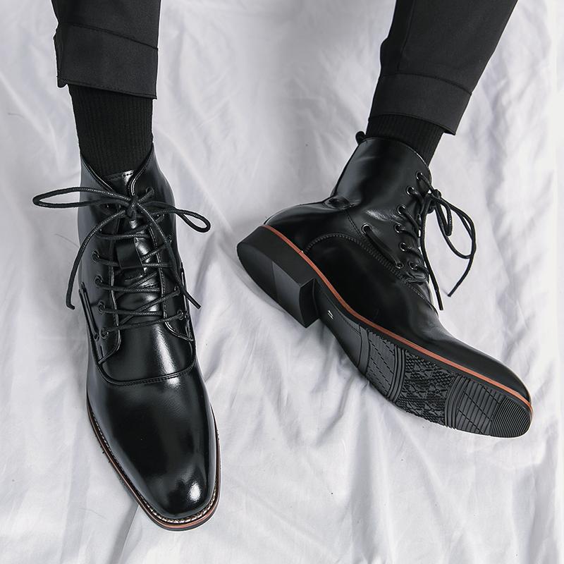 Chaussures montantes en cuir pour homme style britannique, à talon compensé et bout pointu, parfaites pour coiffeurs - IVOIRART.COM