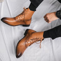 Chaussures montantes en cuir pour homme style britannique, à talon compensé et bout pointu, parfaites pour coiffeurs - IVOIRART.COM