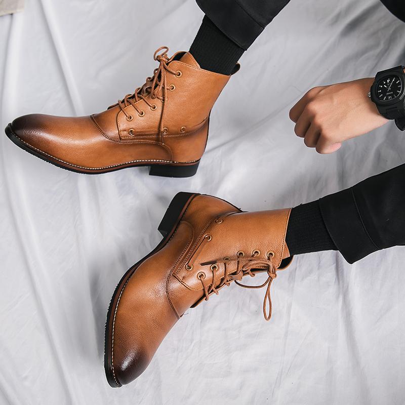 Chaussures montantes en cuir pour homme style britannique, à talon compensé et bout pointu, parfaites pour coiffeurs - IVOIRART.COM