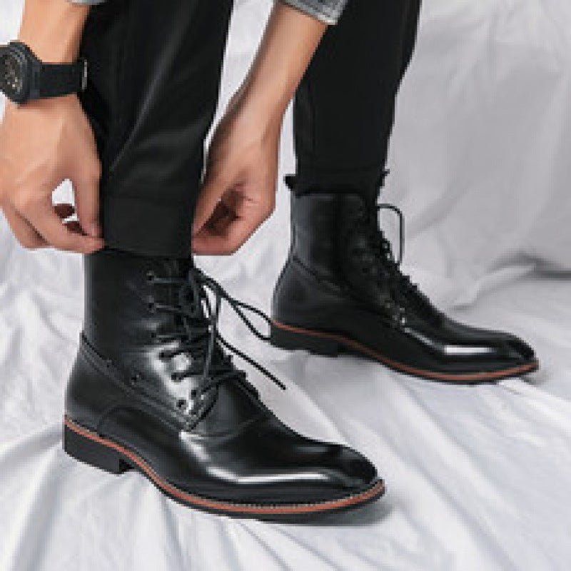 Chaussures montantes en cuir pour homme style britannique, à talon compensé et bout pointu, parfaites pour coiffeurs - IVOIRART.COM