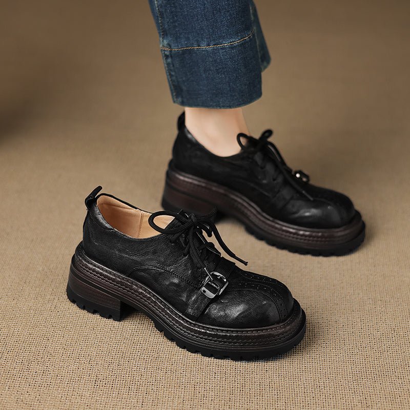 Chaussures Oxford Plates en Peau de Mouton pleine fleur faites main pour Femme - IVOIRART.COM