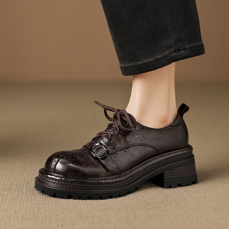 Chaussures Oxford Plates en Peau de Mouton pleine fleur faites main pour Femme - IVOIRART.COM