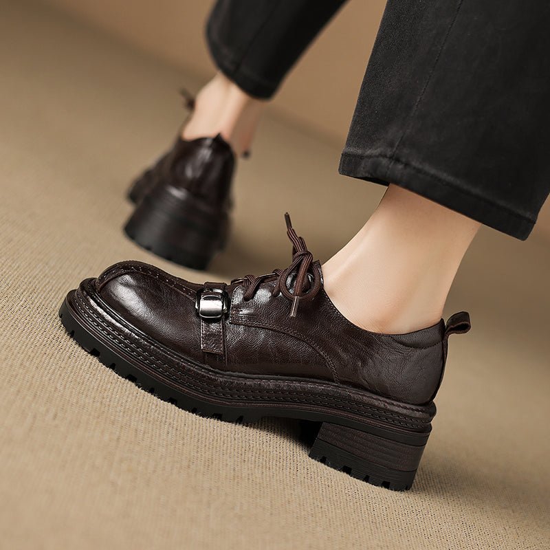 Chaussures Oxford Plates en Peau de Mouton pleine fleur faites main pour Femme - IVOIRART.COM