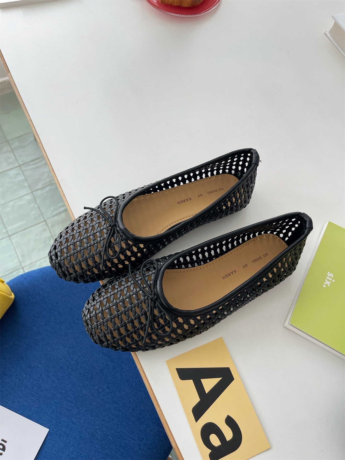 Chaussures plates ajourées respirantes pour femmes avec détail nœud papillon - IVOIRART.COM