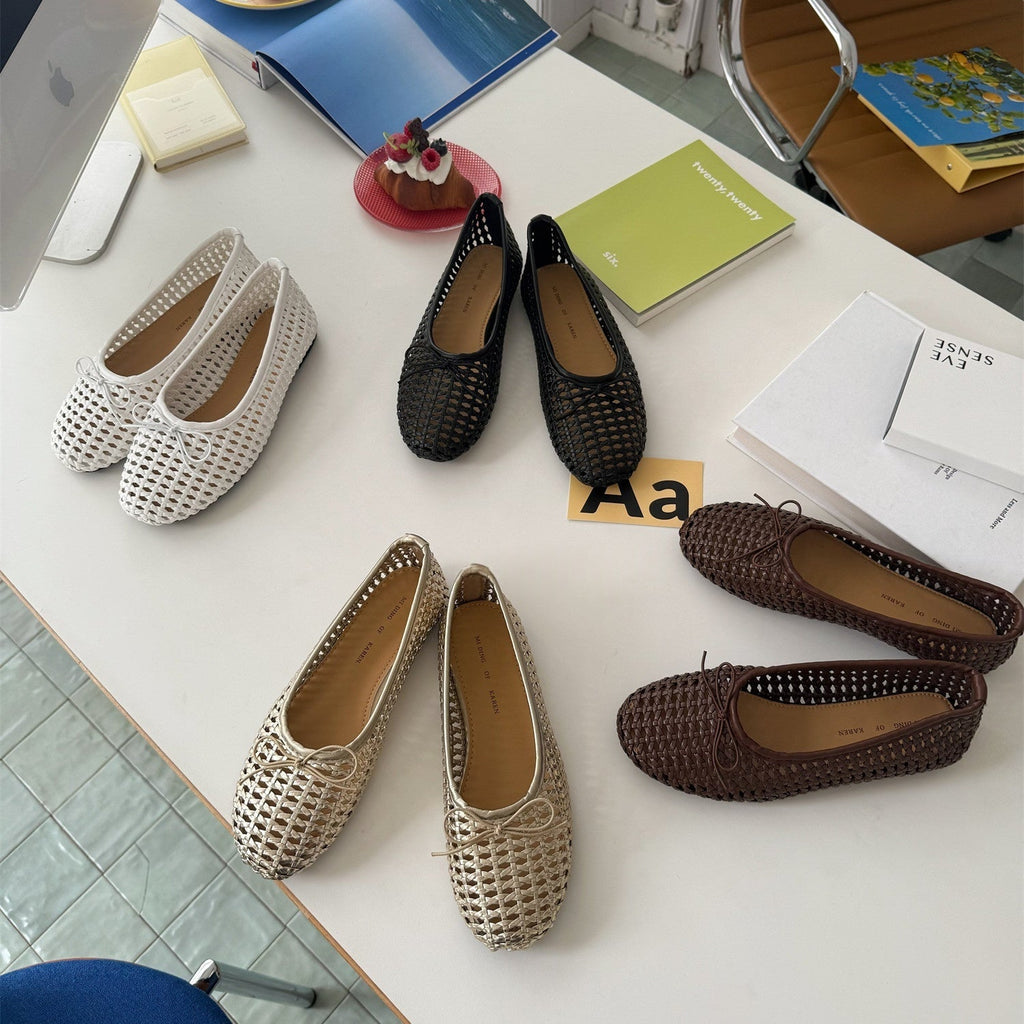 Chaussures plates ajourées respirantes pour femmes avec détail nœud papillon - IVOIRART.COM