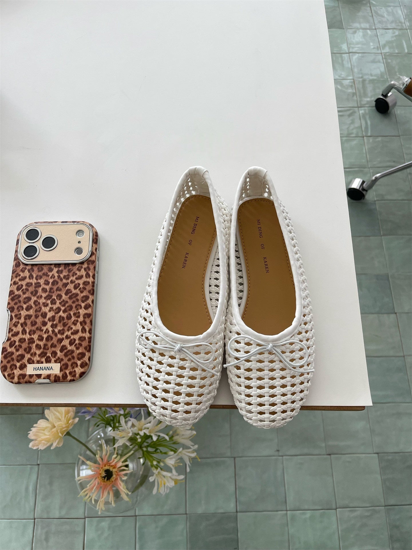 Chaussures plates ajourées respirantes pour femmes avec détail nœud papillon - IVOIRART.COM