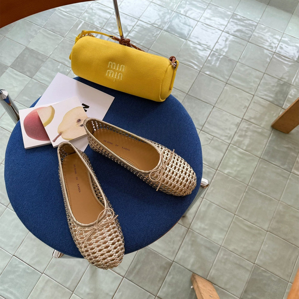 Chaussures plates ajourées respirantes pour femmes avec détail nœud papillon - IVOIRART.COM