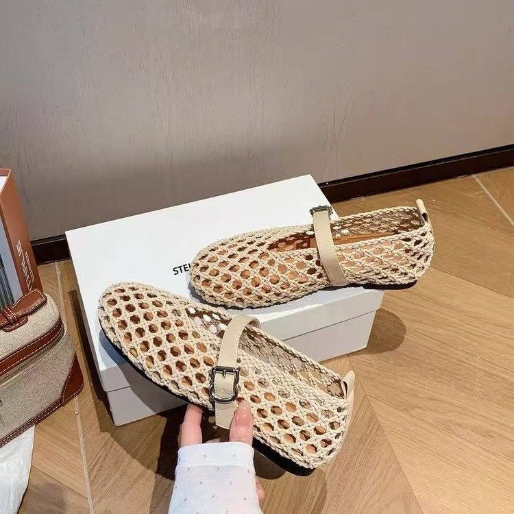 Chaussures plates confortables rétro en tissage aéré creux, style authentique - IVOIRART.COM