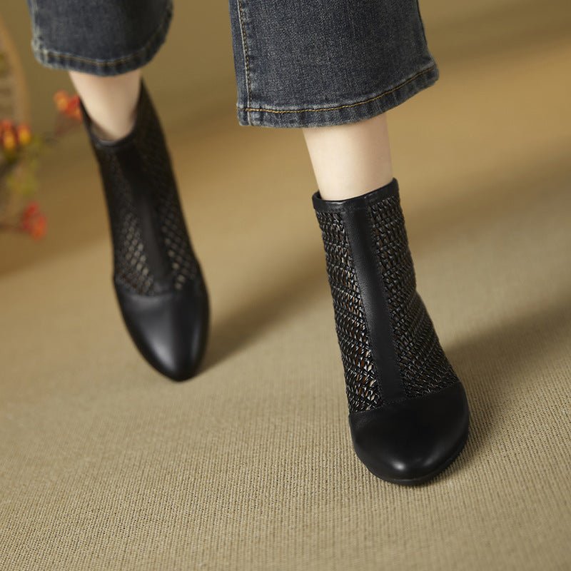 Chaussures pour femme rétro en cuir vachette, talon bas, zip arrière, élégantes! - IVOIRART.COM
