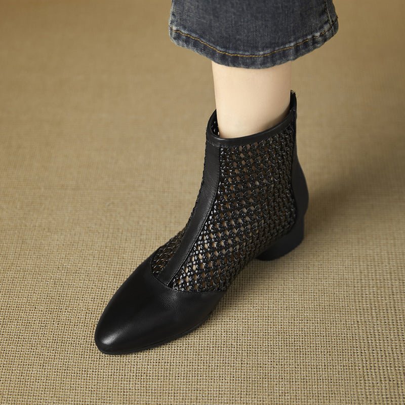 Chaussures pour femme rétro en cuir vachette, talon bas, zip arrière, élégantes! - IVOIRART.COM