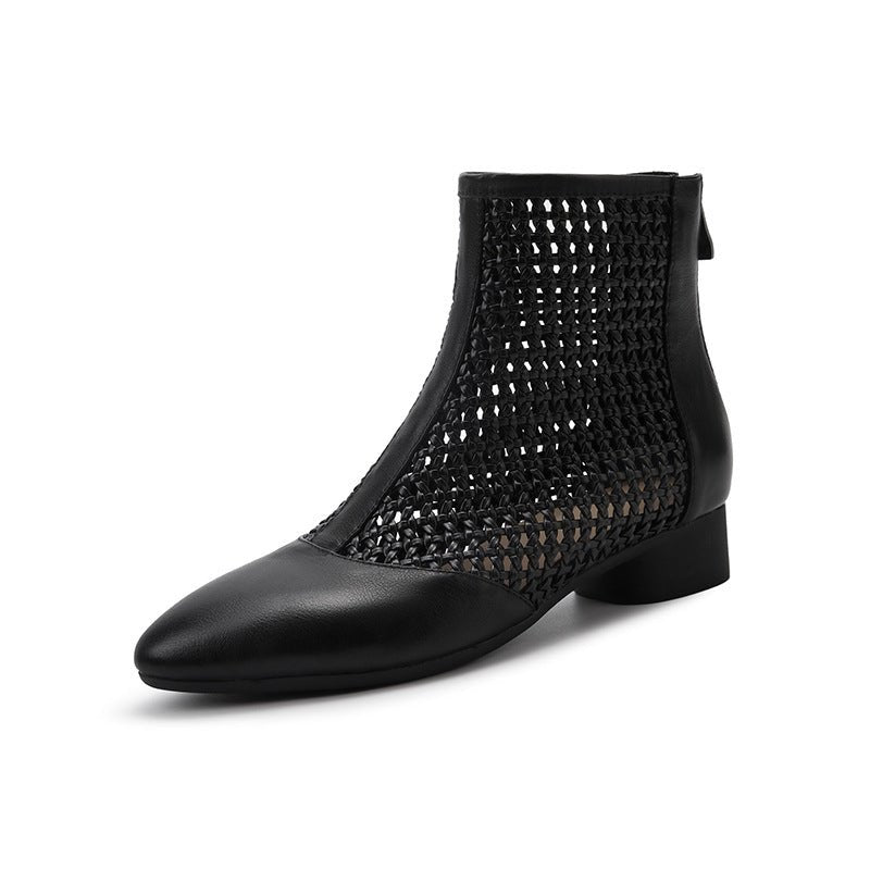Chaussures pour femme rétro en cuir vachette, talon bas, zip arrière, élégantes! - IVOIRART.COM