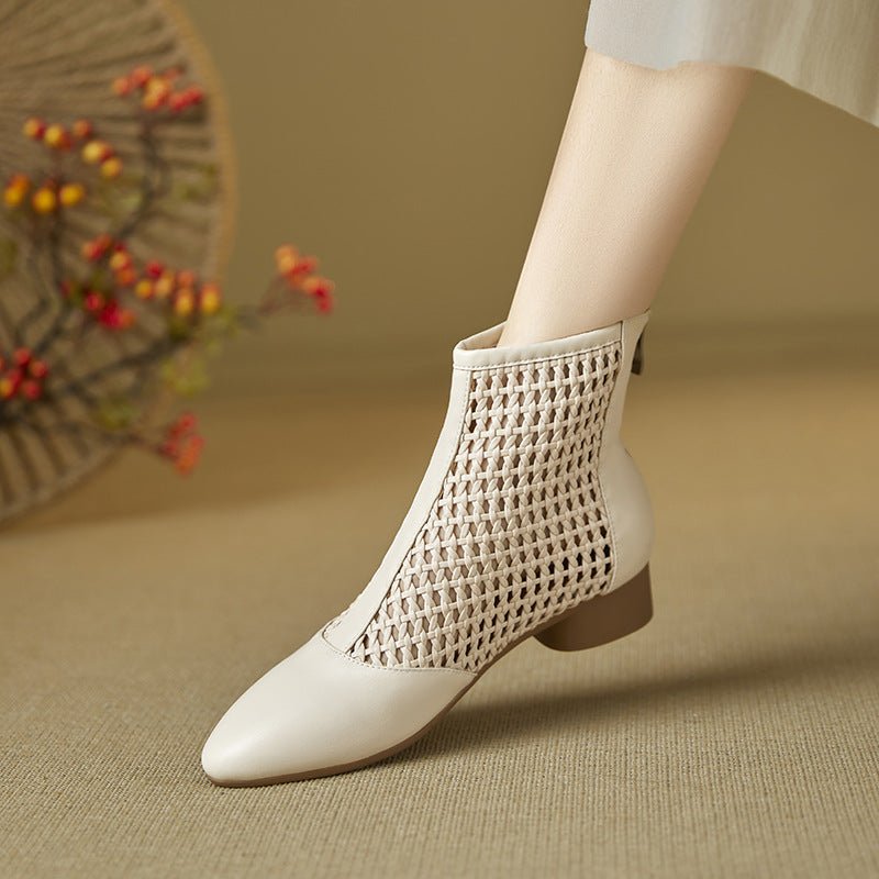 Chaussures pour femme rétro en cuir vachette, talon bas, zip arrière, élégantes! - IVOIRART.COM