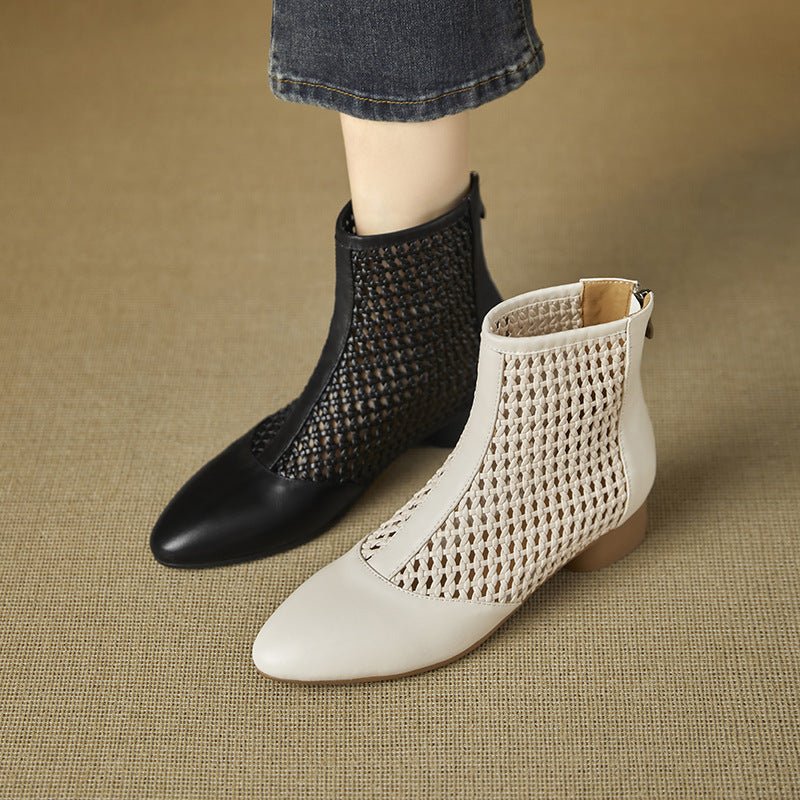 Chaussures pour femme rétro en cuir vachette, talon bas, zip arrière, élégantes! - IVOIRART.COM