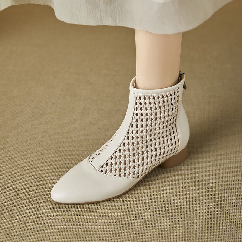 Chaussures pour femme rétro en cuir vachette, talon bas, zip arrière, élégantes! - IVOIRART.COM