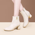 Chaussures pour femmes à talons épais avec fermeture éclair latérale élégante - IVOIRART.COM