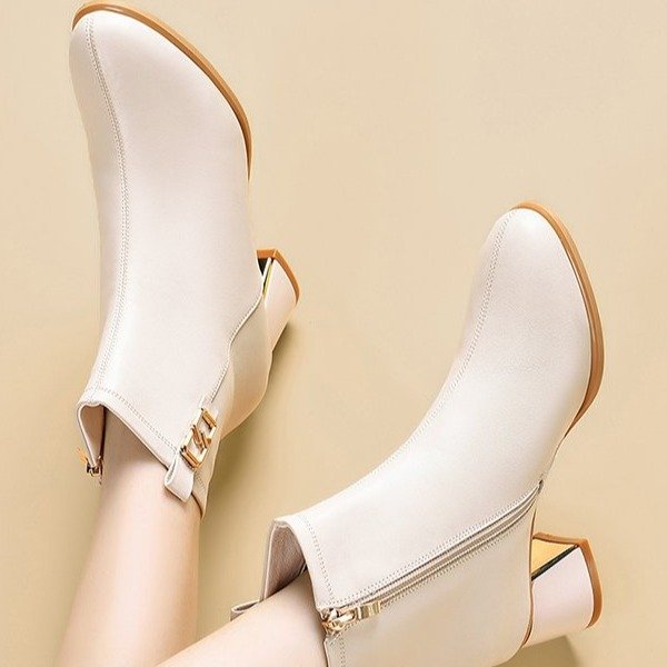 Chaussures pour femmes à talons épais avec fermeture éclair latérale élégante - IVOIRART.COM