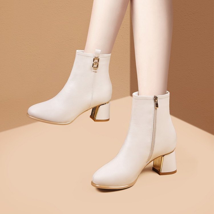 Chaussures pour femmes à talons épais avec fermeture éclair latérale élégante - IVOIRART.COM