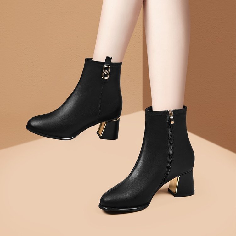 Chaussures pour femmes à talons épais avec fermeture éclair latérale élégante - IVOIRART.COM