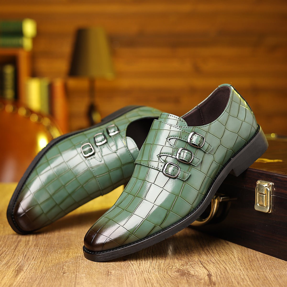Chaussures utilitaires pour hommes en cuir à bout pointu avec boucle décontractée - IVOIRART.COM