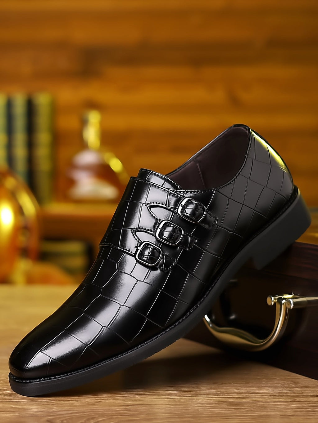 Chaussures utilitaires pour hommes en cuir à bout pointu avec boucle décontractée - IVOIRART.COM